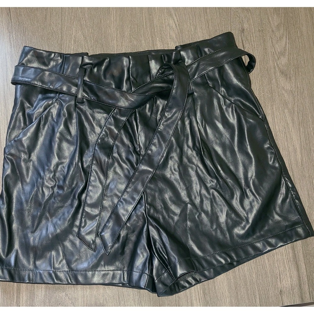 Alter'd State Faux Leather Shorts Large Black High Rise Belted Tie Waist EUC